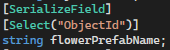 Utilisation de l’attribut Select (exemple avec une propriété de type string)